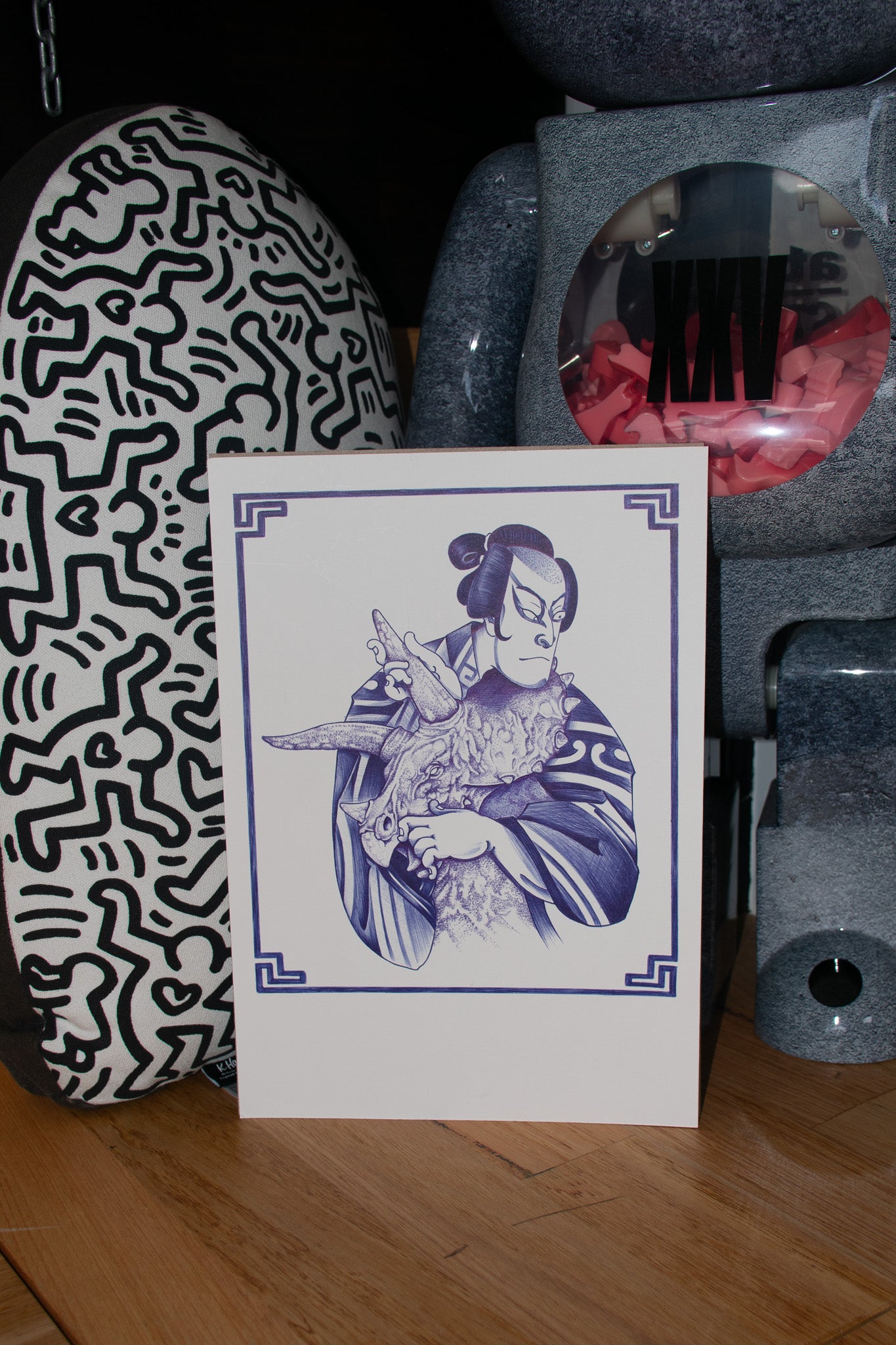 Dino & The Samurai - Blue Ballpoint Print