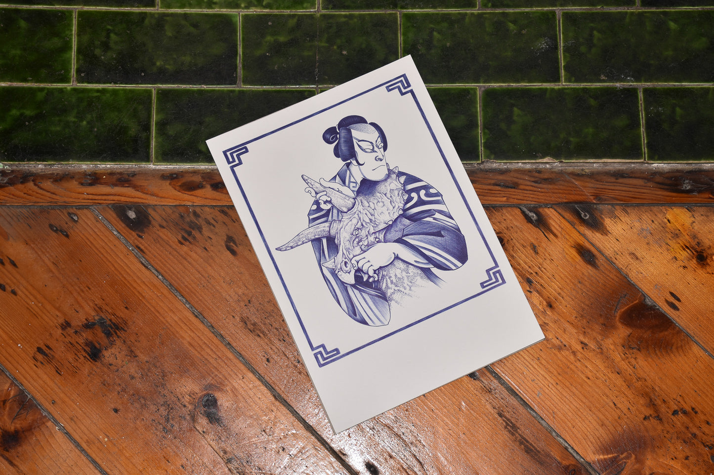 Dino & The Samurai - Blue Ballpoint Print