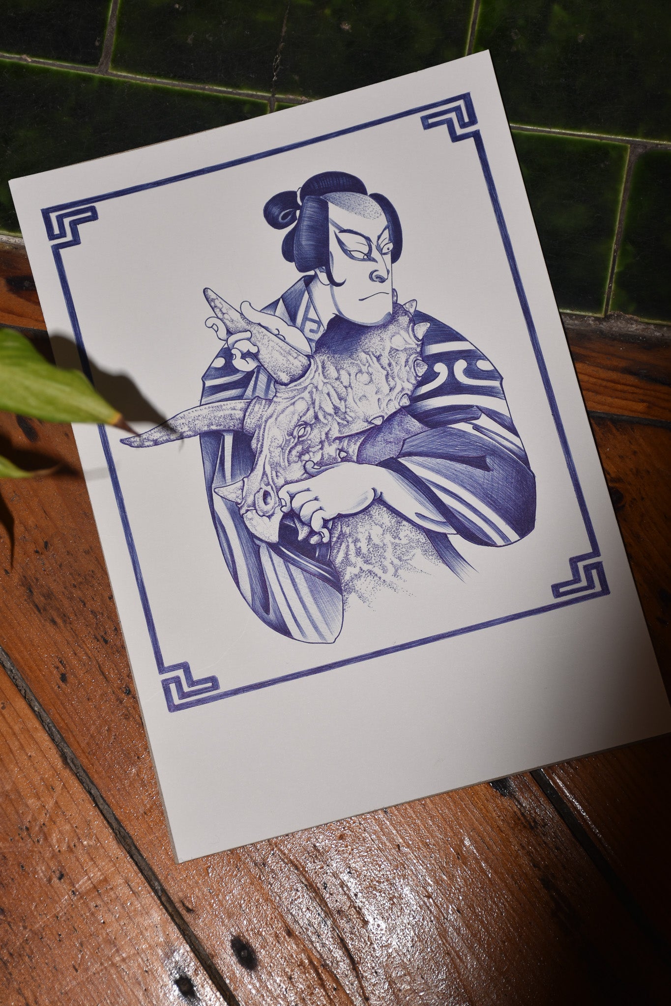 Dino & The Samurai - Blue Ballpoint Print